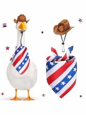 Pet Bandana and Cowboy Hat Set for Small Pets - Patriotic Red White Blue